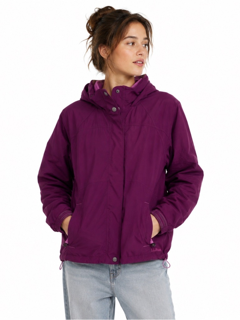 L.L.Bean Purple 3 in 1 Convertible Polar Fleece Winter Jacket With Hood Size M